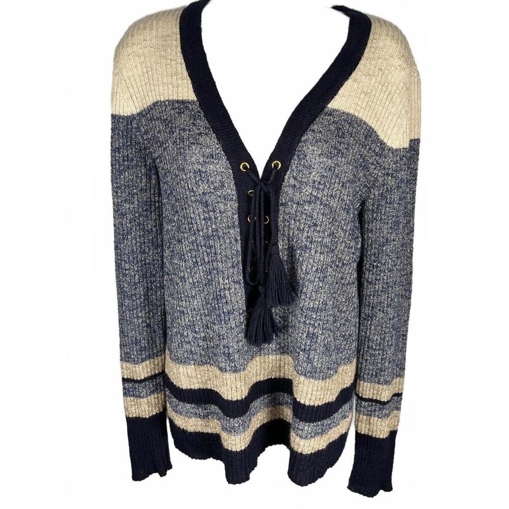 Tory Burch Coastal Grandmother Sweater, Nautical Lace-Up Tassel Detail XL